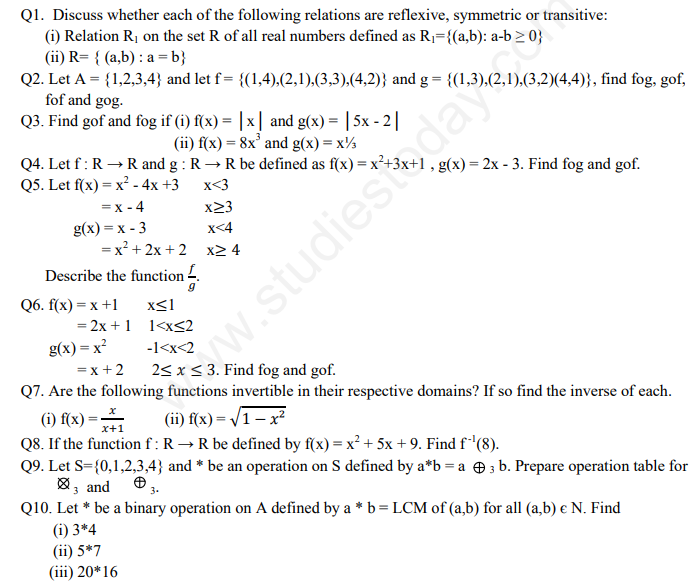 define relation in maths class 12